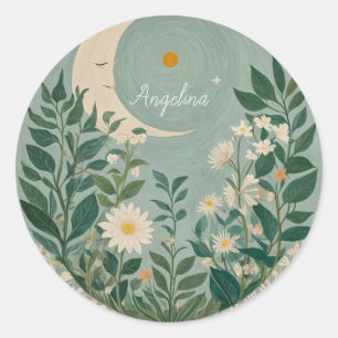 Adesivo Sangue Lua: Pastel Floral e Lua Crescente
