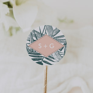 Adesivo Sanibel   Monograma de Casamento Botânico Tropical