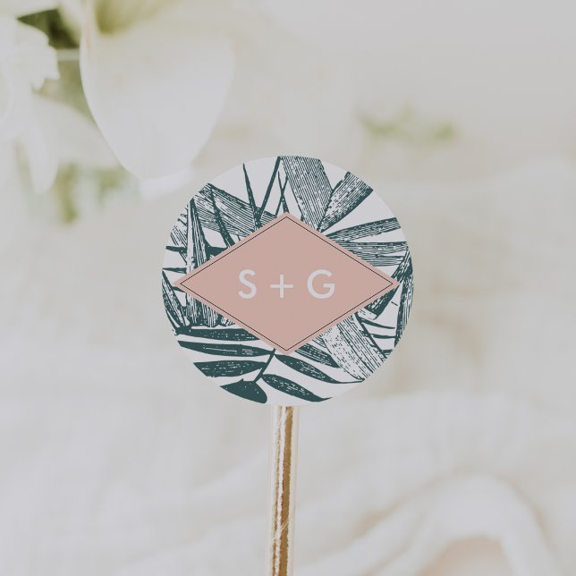 Adesivo Sanibel | Monograma de Casamento Botânico Tropical (Criador carregado)