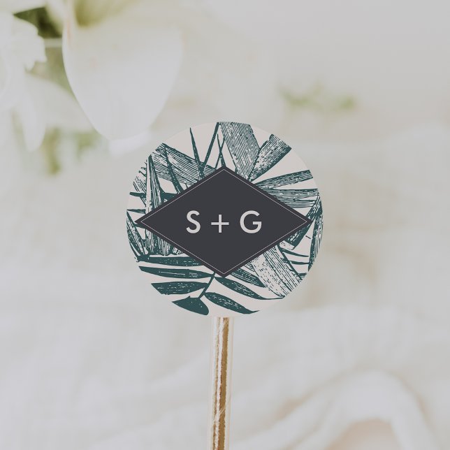Adesivo Sanibel | Monograma de Casamento Tropical de Vinta (Criador carregado)