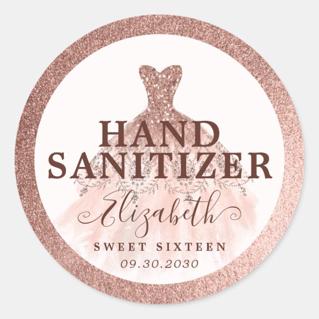 Adesivo Sanitizador de Aniversário de rosa Dourado Glitter (Frente)