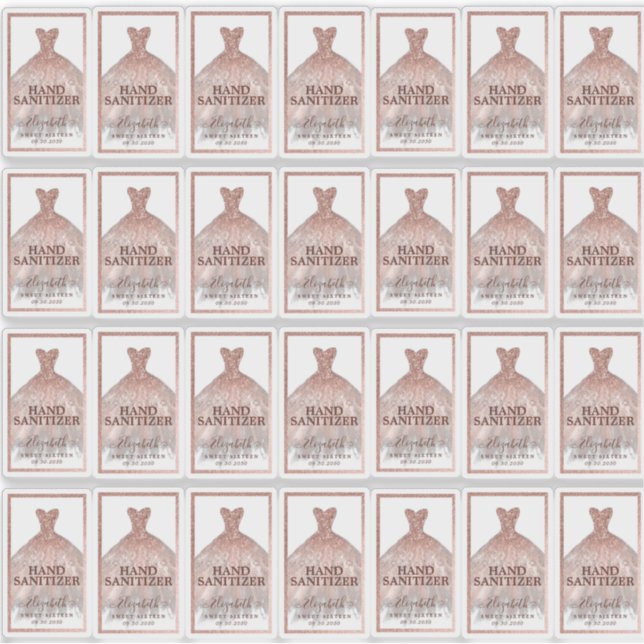 Adesivo Sanitizador de Aniversário de rosa Dourado Glitter (Frente)