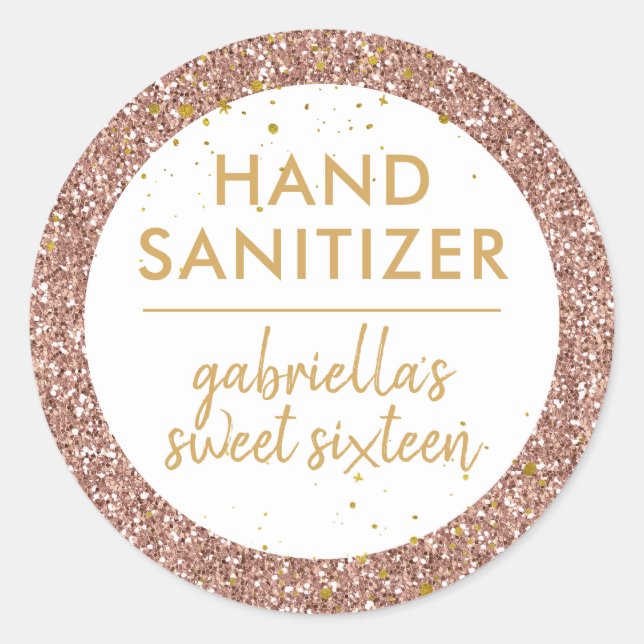 Adesivo Sanitzer De Mão De Aniversário Rosa-Glitter-Dourad (Frente)