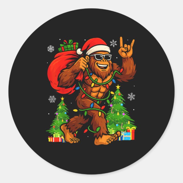 Adesivo Santa Bigfoot Christmas Tree Xmas Lights Funny Sas (Frente)