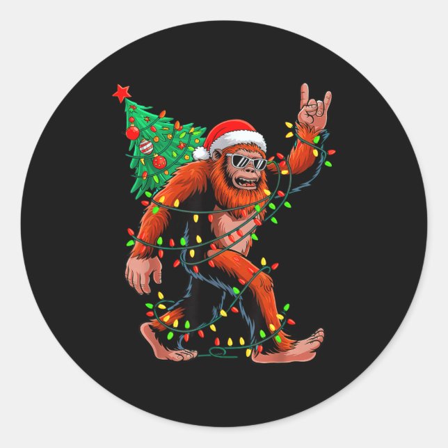 Adesivo Santa Bigfoot Christmas Tree Xmas Lights Sasquatch (Frente)