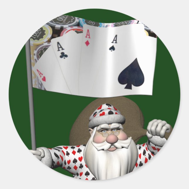 Adesivo Santa Claus ama Jogando Poker (Frente)