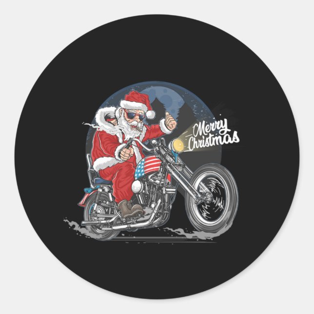 Adesivo Santa Claus Biker EUA Bandeira Moto Natal Gif (Frente)