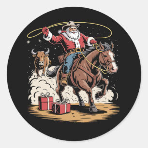 Adesivo Santa Claus Cowboy Natal vintage Vaca de Cavalo