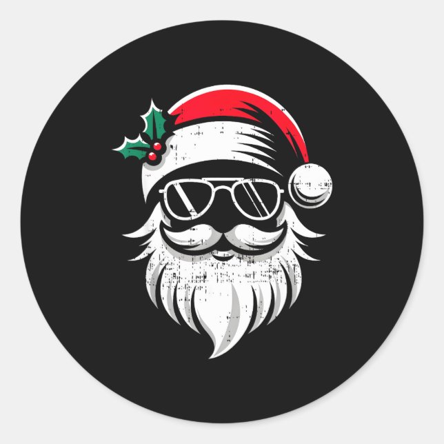 Adesivo Santa Claus Face Sungles With Hat Beard Christmas  (Frente)