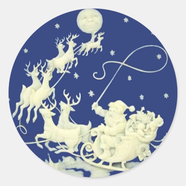 Adesivo Santa Claus Sleigh Night Ride Christmas Blue White (Frente)