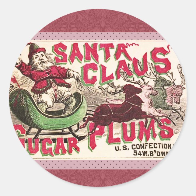 Adesivo Santa Claus Vintage Ilustração Sleigh (Frente)