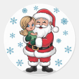 Adesivo Santa Clause abraçando uma garota com flocos de ne