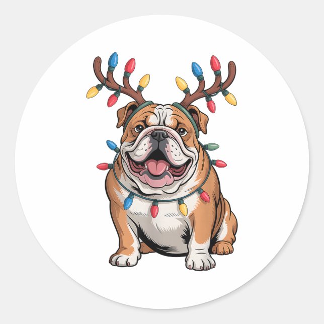 Adesivo Santa English Bulldog Reindeer Light Christmas  (Frente)