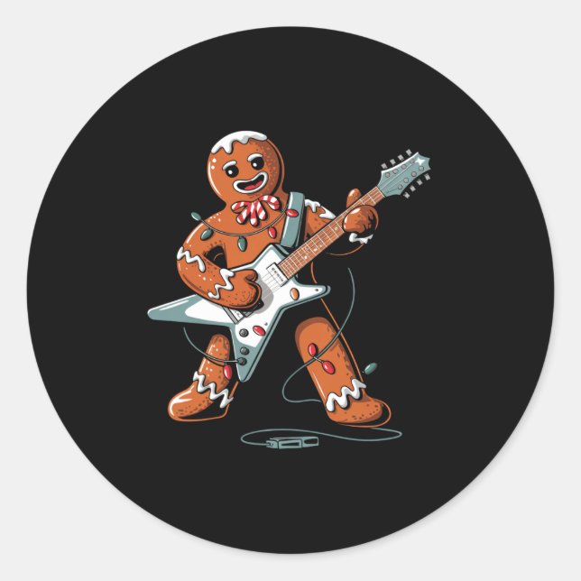 Adesivo Santa Gingerbread Playing Guitar Funny Christmas P (Frente)