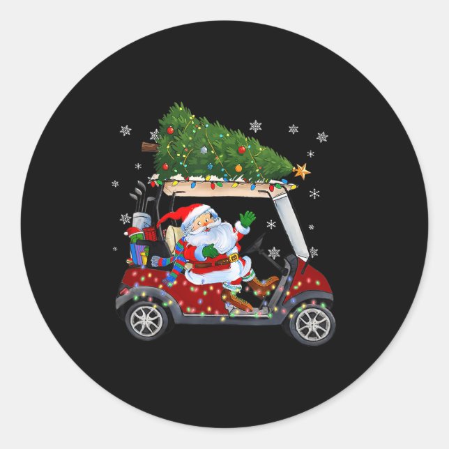 Adesivo Santa Golf Cart Christmas Tree Lights Xmas Golfer  (Frente)