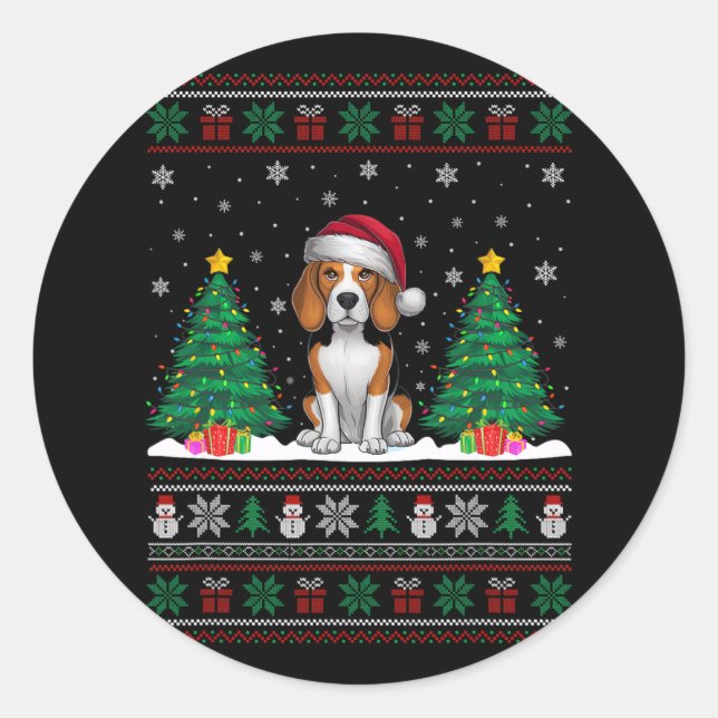 Adesivo Santa Hat Beagle Cachorro Árvore de Natal Luzes Fe (Frente)