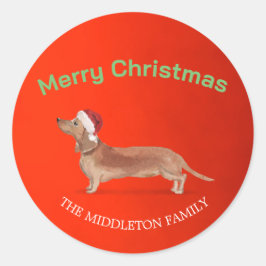 Adesivo Santa Hat Dog Tan Dachshund Red Felry Natal