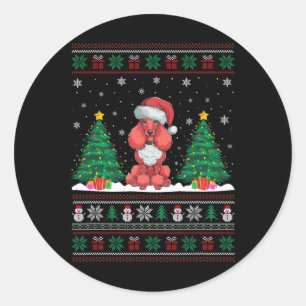 Adesivo Santa Hat Poodle Cão Árvore de Natal Luzes Feias
