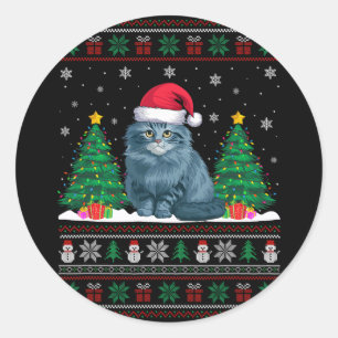 Adesivo Santa Hat Ragdoll Cat Árvore de Natal Luzes Feias