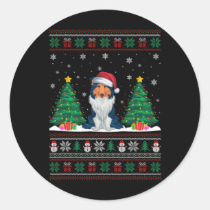 Adesivo Santa Hat Rough Collie Dog Xmas Tree Luzes Feias