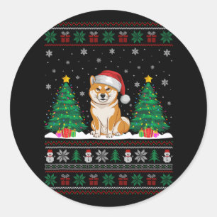 Adesivo Santa Hat Shiba Inu Cachorro Árvore de Natal Luzes