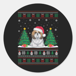 Adesivo Santa Hat Shih Tzu Dog Árvore de Natal Luzes Feias