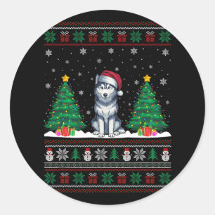 Adesivo Santa Hat Siberian Husky Dog Xmas Tree Luzes Feias