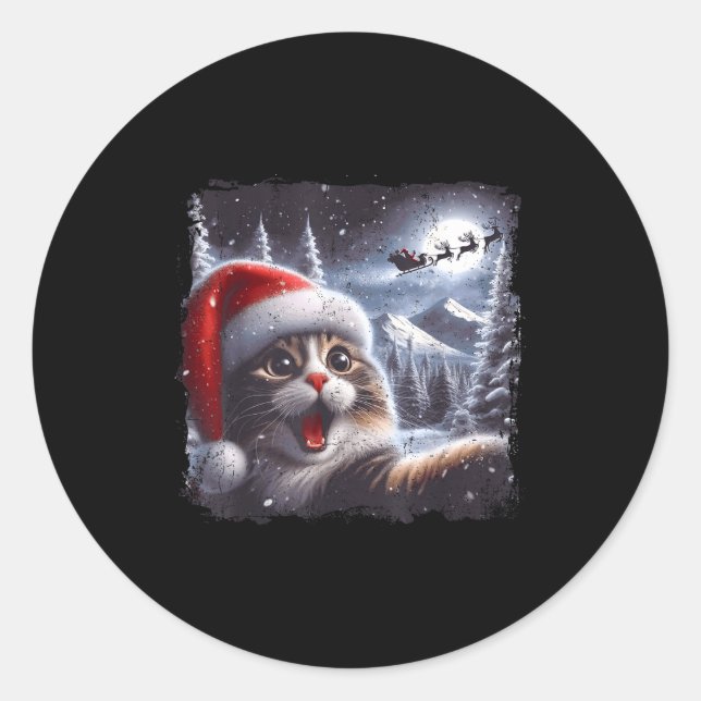 Adesivo Santa Reindeer Selfie Cat Funny Christmas Tee  (Frente)