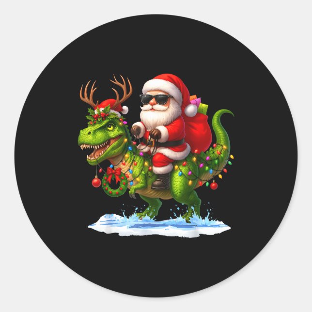 Adesivo Santa Riding Dinosaur T Rex Christmas Boys Men Xma (Frente)