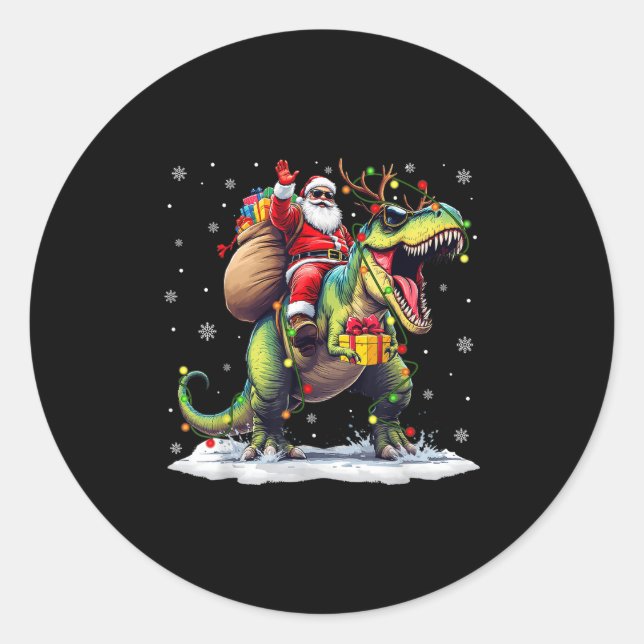 Adesivo Santa Riding Dinosaur T Rex Christmas Boys Men Xma (Frente)