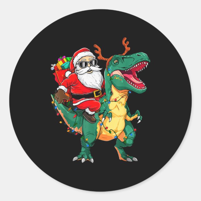 Adesivo Santa Riding Dinosaur T Rex Funny Christmas Kids B (Frente)