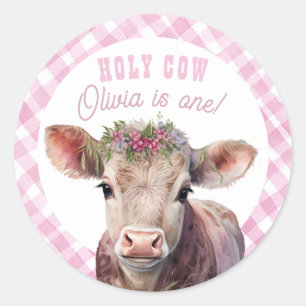 Adesivo Santa Vaca, sou um Pink Gingham Party Sticker