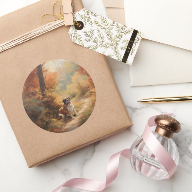 Adesivo Santo Bernard no outono deixa cair inspiração (Presentear)