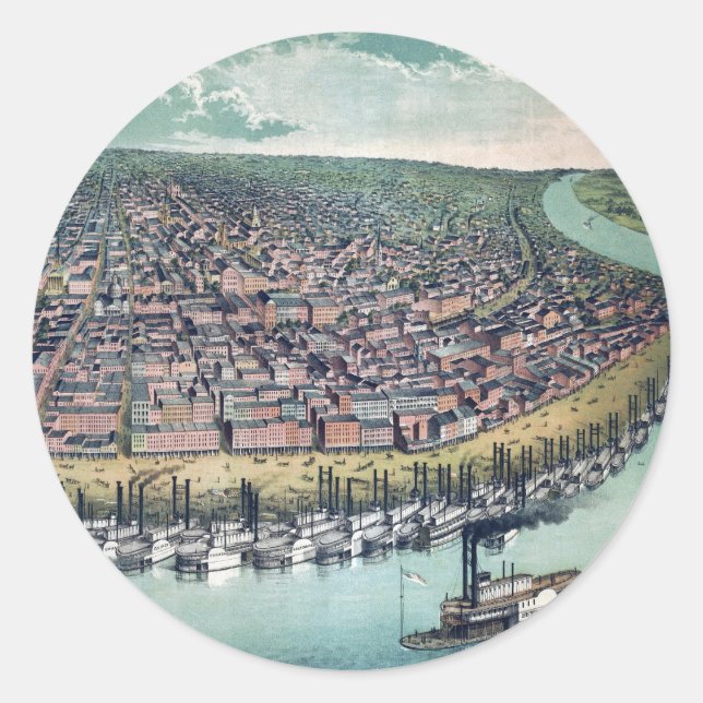Adesivo Santo de Mapa Antiquado, Rio Louis Missouri (Frente)