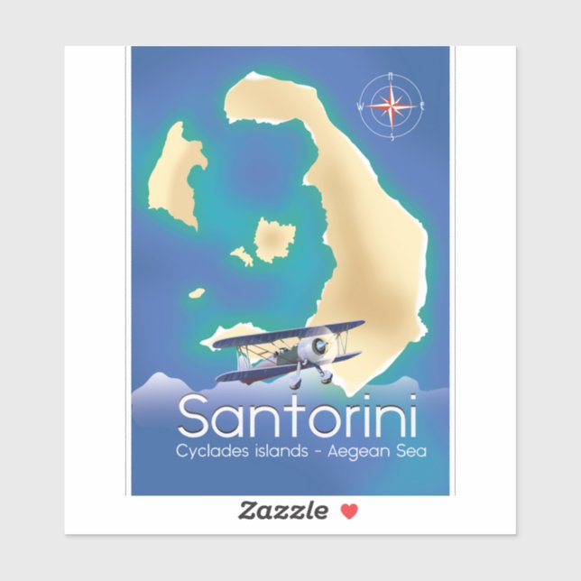 Adesivo Santorini ilhas Cíclades mapa do Mar Egeu (Folha)