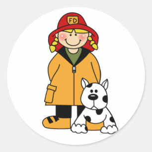 Adesivo Sapador-bombeiro da menina com Dalmation