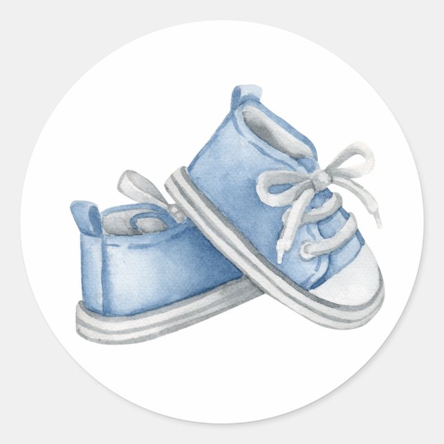 Adesivo Sapato de Bebê em Aquarela Azul Convidite para Chá (Frente)