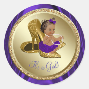 Adesivo Sapato de Salto Alto Dourado Roxo Chuveiro de Bebê