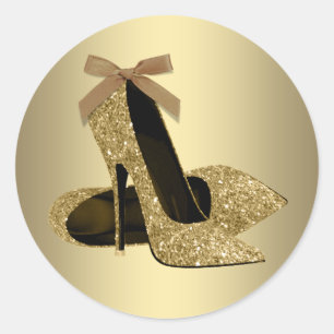 Adesivo Sapato Preto de Salto Alto Dourado
