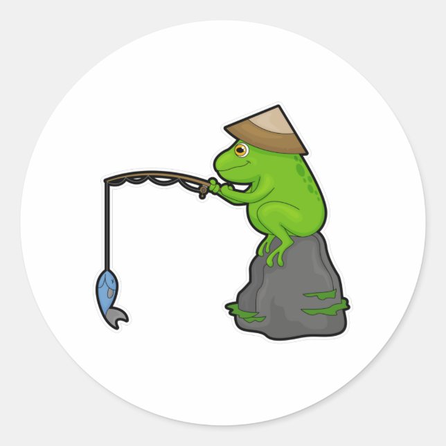 Adesivo Sapo da pedra na pesca com cana de pesca e peixe (Frente)