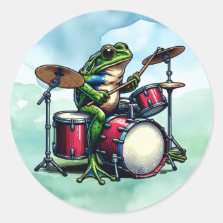 Adesivo Sapo de Cartoon Engraçado Tocando Tambores