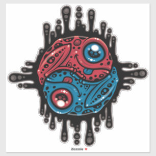 Adesivo Sapo de Dart Venenoso Vermelho e Azul, Yin Yang