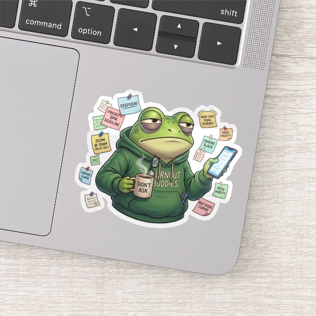 Adesivo Sapo Esgotado Sticker de Trabalho em Casa Overwhel (Detalhe)
