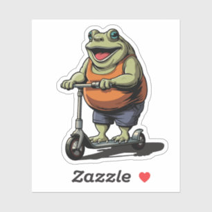 Adesivo Sapo Gordinho Divertido Andando de Scooter Cartoon