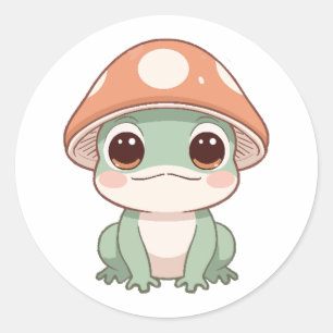 Adesivo Sapo Kawaii bonito no palito de chapéu de cogumelo