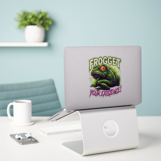Adesivo Sapo Sarcástico Esqueça Sua Existência Meme Engraç (Laptop na mesa)