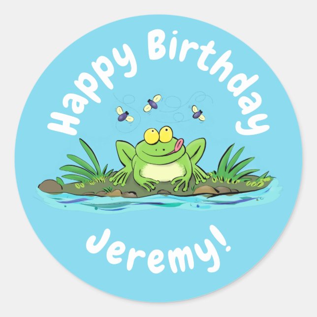 Adesivo Sapo verde engraçado com ilustração de cartoon de  (Frente)