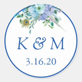 Adesivo Sapphire Blue Floral Monogramas Favor de Casamento