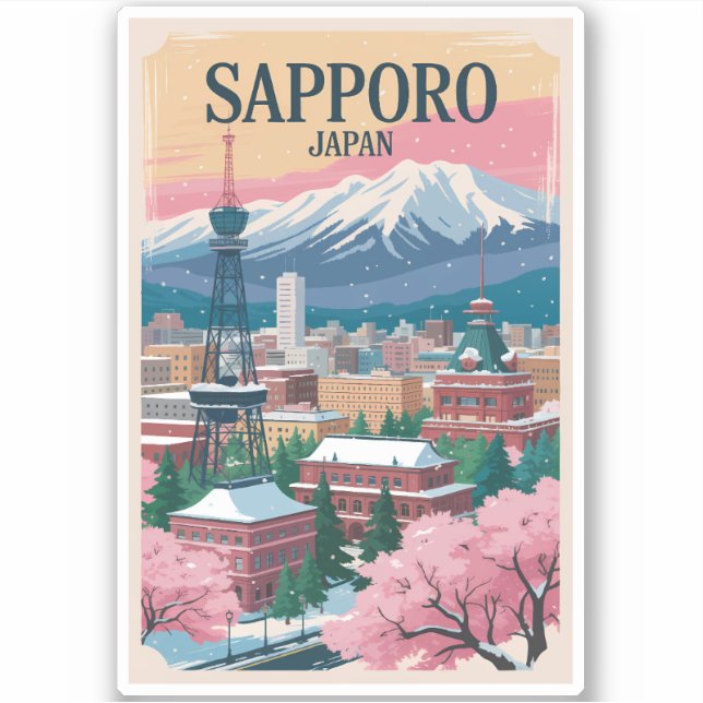 Adesivo Sapporo Japan Illustration Travel Art Vintage (Frente)