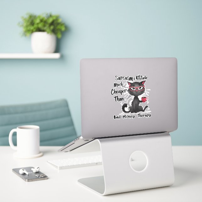 Adesivo Sarcasm & Attitude Funny Cat Lover Gift  (Laptop na mesa)